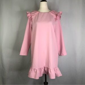 NWT Zara pink mini dress chiffon ruffles on shoulders ruffle hem 3/4 sleeves S